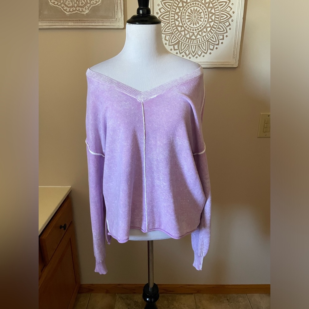 NWT purple acid wash off the shoulder boutique sweater
